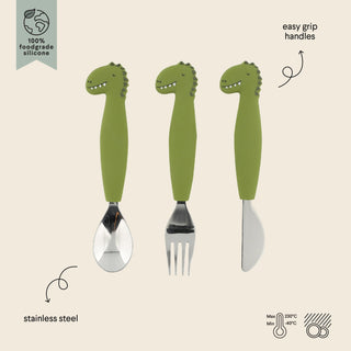 Silicone cutlery set 3 - pack - Mr. Dino (ETA Late August) - Kollektive Wholesale Portal