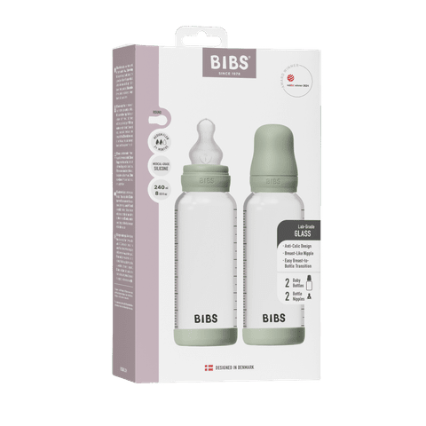 BIBS Glass Bottle Complete Set (2 Pack) 240ml Silicone - Sage - Kollektive - Official distributor