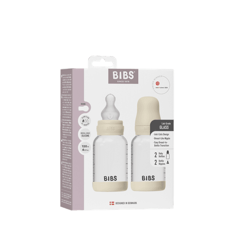 BIBS Glass Bottle Complete Set (2 Pack) 120ml Silicone - Ivory (ETA 12 FEB) - Kollektive - Official distributor