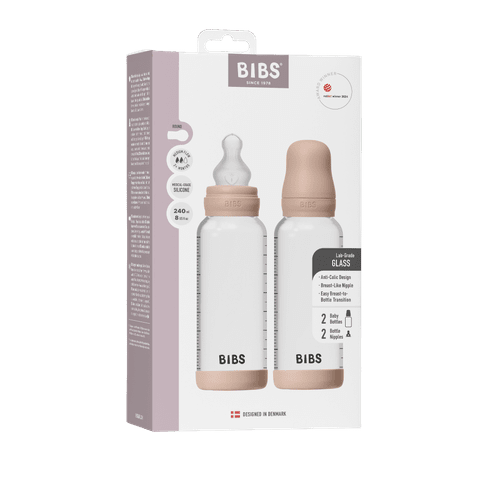 BIBS Glass Bottle Complete Set (2 Pack) 240ml Silicone - Blush - Kollektive - Official distributor
