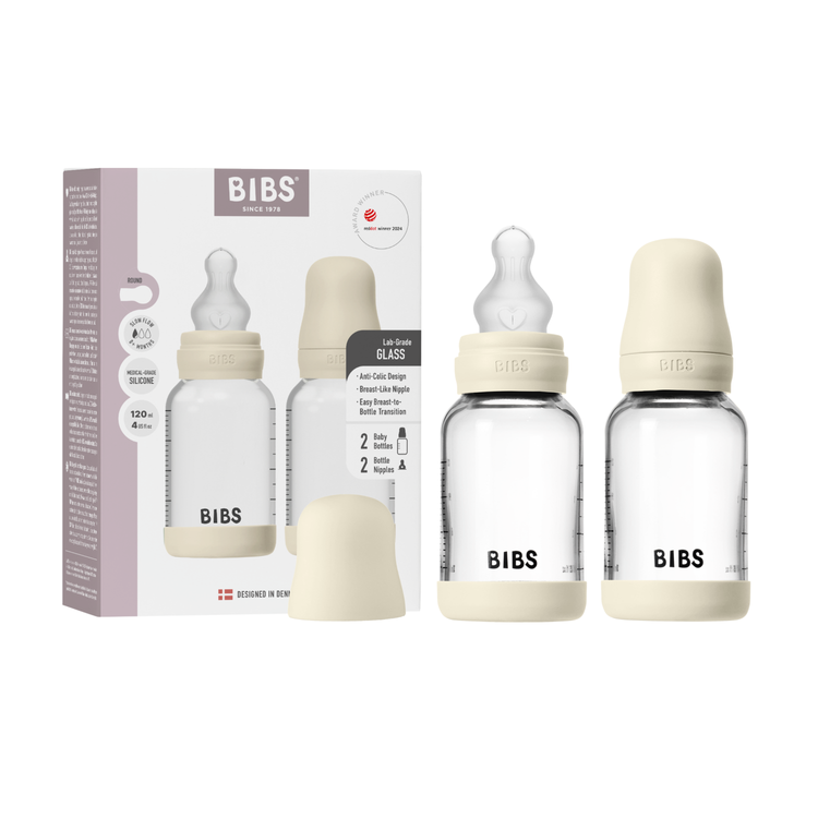 BIBS Glass Bottle Complete Set (2 Pack) 120ml Silicone - Ivory (ETA 12 FEB) - Kollektive - Official distributor