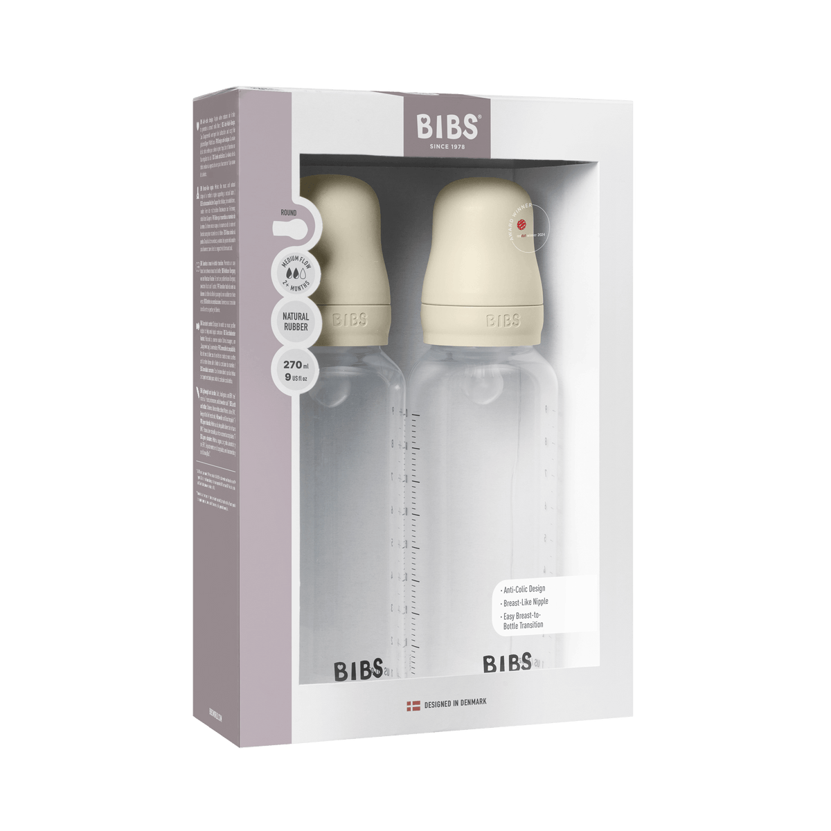 BIBS Plastic Bottle Complete Set (2 Pack) 270ml Silicone - Ivory - Kollektive - Official distributor