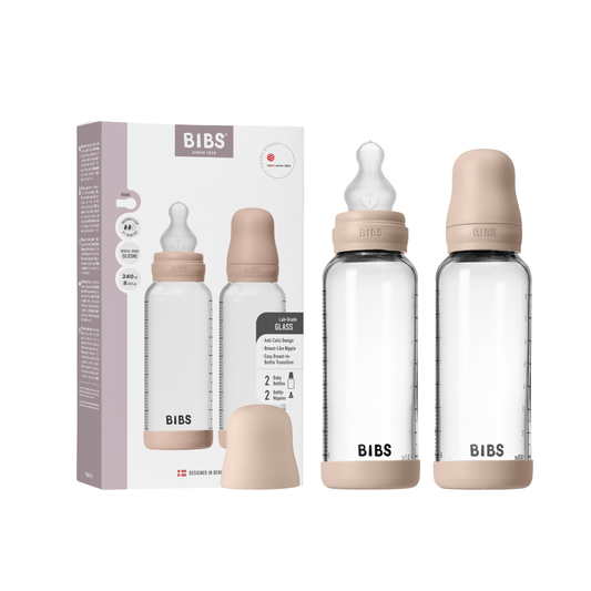 BIBS Glass Bottle Complete Set (2 Pack) 240ml Silicone - Blush - Kollektive - Official distributor