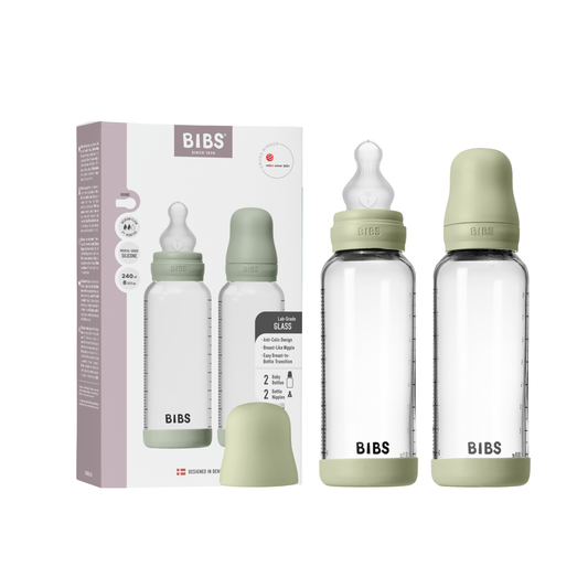 BIBS Glass Bottle Complete Set (2 Pack) 240ml Silicone - Sage - Kollektive - Official distributor