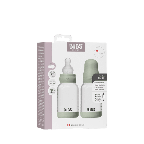 BIBS Glass Bottle Complete Set (2 Pack) 120ml Silicone - Sage - Kollektive - Official distributor