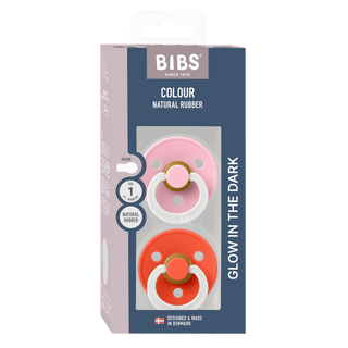 BIBS Dummies Baby Pink/Tango GLOW Round, Latex (2pk) - Kollektive - Official distributor