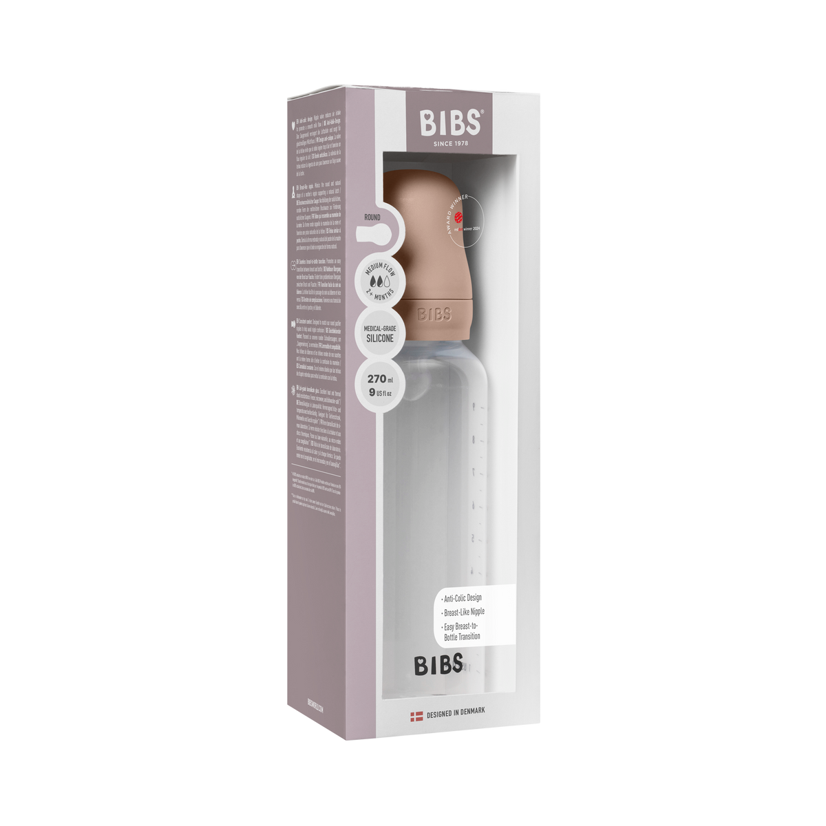 BIBS Plastic Bottle, BPA Free plastic 270ml Silicone - Blush - Kollektive - Official distributor
